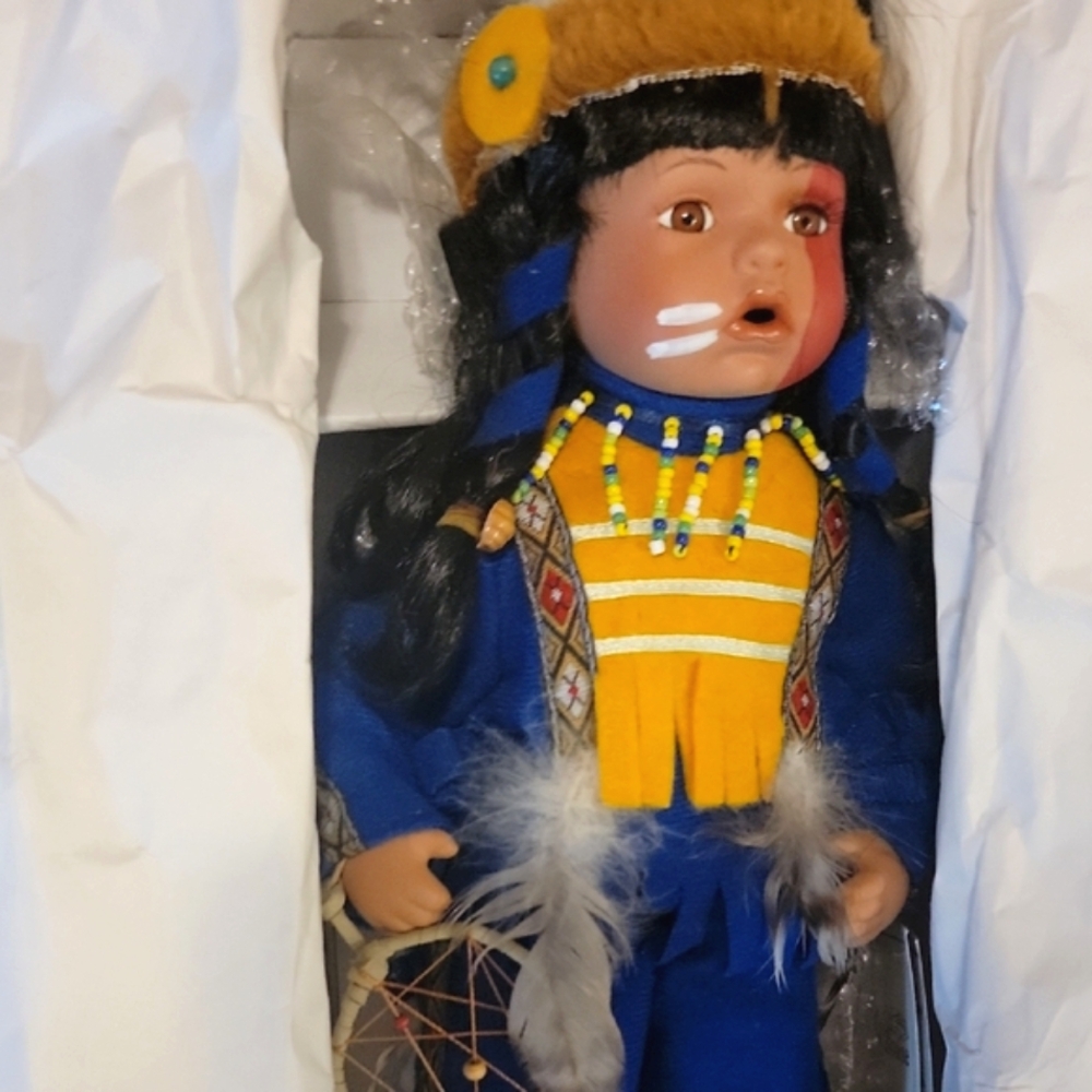 Native American Hinto Indian Porcelain Doll 12" New